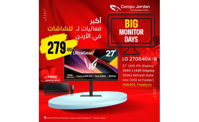 LG 27G640A-B 27" UltraGear™ QHD IPS Gaming Monitor – 300Hz, 1ms Response, HDR400, FreeSync™ Premium & G-SYNC® Compatible